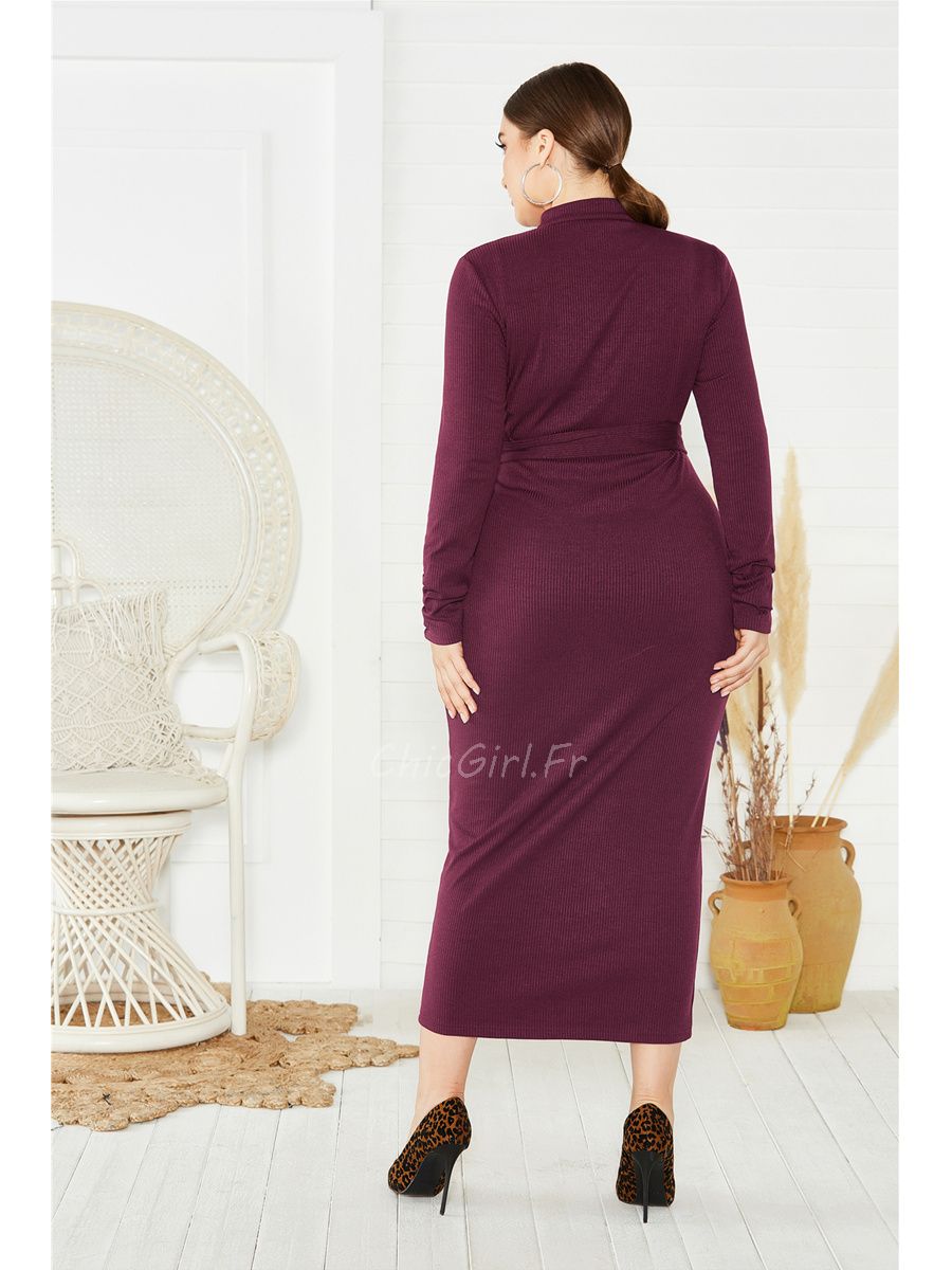 Robe Pull Bordeaux Fourreau Grande Taille Maxi Manche Longue