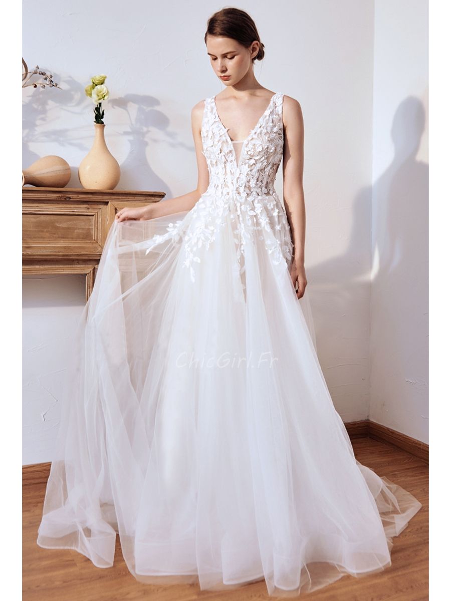 Robe mariée col v sales
