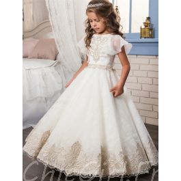 Robe Ceremonie Fille Princesse Dentelle Manche Volant Robe De Communion