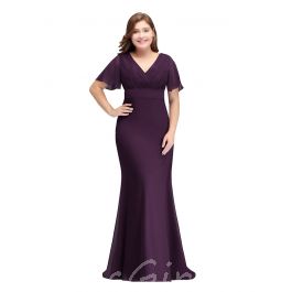 Robe De Soirée Grande Taille Freebily Mousseline Longue Col V Dos Nu – Swing Maxi Élégante 36-48