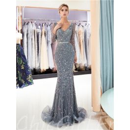 Robe de sales soiree grise pailletée