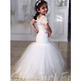 Robe Sirene Mariage Fille Tulle Dentelle Avec Manche