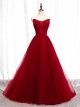 Robe de bal longue ceremonie mariage rouge tulle Paillettes perle décolleté coeur