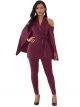 Combinaison Pantalon Femme Epaule Ouverte Bordeaux Avec Cape