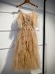 Robe Romantique Boheme de Bal Mi Longue Dorée Tulle a Volant Perle Bretelle Spaghetti