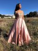 Elegante Robe De Soiree Longue Epaule Dénudée Dentelle Satin Rose Poudrée