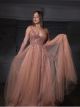 Robe Bal De Promo Grande Taille Longue Tulle Vieux Rose Avec Strass Paillette