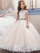 Robe Ceremonie Fille Rose Poudrée Tulle Dentelle Strass Robe Enfant Mariage