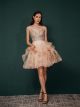 Robe Cocktail Rose Poudré Tulle Volants Paillette Avec Bretelle