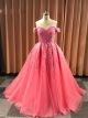 Robe De Bal Bouffante Epaule Dénudée Longue Tulle Dentelle Corail