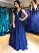 Robe De Bal Décolleté Longue Bleu Marine Dentelle Dos Ouvert