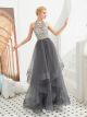 Robe De Bal De Finissants Fleurie Licou Longue Grise Tulle a Volant