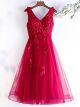 Robe De Bal De Finissants Mi Longue Empire Rouge Tulle Fleurie Col V