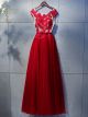 Robe De Bal De Promo Longue Rouge Tulle Dentelle Col Bateau