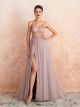 Robe De Bal Haut Transparent Sexy Longue Vieux Rose Tulle Perle Avec Fente