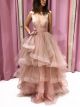 Robe De Bal Princesse Elegante Longue Vieux Rose Tulle A Volant Col V