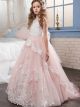 Robe De Ceremonie Fille Rose Pale Tulle Dentelle Avec Papillon