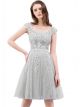 Robe De Cocktail Bal Chic Courte Argentée Tulle Dentelle Perle