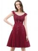 Robe De Cocktail Bal Chic Courte Bordeaux Tulle Dentelle Perle