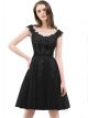 Robe De Cocktail Bal Chic Courte Noire Tulle Dentelle Perle