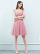 Robe De Cocktail Bal Chic Courte Vieux Rose Tulle Dentelle Perle