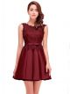 Robe De Cocktail Bal Courte Bordeaux Satin Dentelle Dos Ouvert