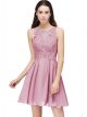 Robe De Cocktail Fete Courte Vieux Rose Mousseline Dentelle Perle