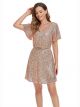 Robe De Cocktail Rose Gold Paillette Empire Manches Courtes