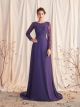 Robe de Mère de Mariée Droite Manche Longue Mousseline Violette Col Bateau