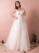 Robe De Mariée Elegante Grande Taille Tulle Dentelle Col V Manche Volant