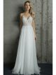 Robe De Mariée Elegante Plage Blanche Mousseline Dentelle Bretelle Spaghetti