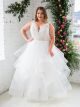 Robe De Mariée Princesse Femme Ronde Romantique Tulle Volant Dentelle Décolleté