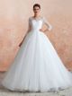 Robe De Mariée Princesse Manche 3/4 Blanche Tulle Dentelle Col Montant