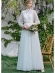Robe De Mariée Vintage Civil Longue Col Montant Manche Transparente Tulle Dentelle