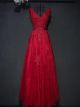 Robe De Soirée Bal Classique Chic Longue Rouge Dentelle Col V