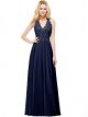 Robe De Soirée Bal De Finissants Longue Bleu Marine Mousseline Dentelle Perle Col V