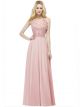 Robe De Soirée Bal De Finissants Longue Fluide Vieux Rose Mousseline Dentelle Perle