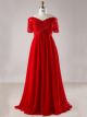 Robe De Soirée Bal Grande Taille Empire Longue Rouge Mousseline Dentelle Epaule Dénudée