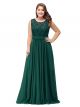 Robe De Soirée Bal Grande Taille Longue Bleu Marine Dentelle Mousseline Col Rond