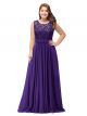 Robe De Ceremonie Soirée Grande Taille Longue Violette Dentelle Mousseline Col Rond