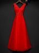 Robe De Soirée Bal Grossesse Empire Longue Rouge Dentelle Col V