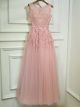 Robe De Soirée Bal Longue Rose Tulle Dentelle Perle Col Bateau