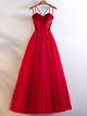 Robe De Soirée Bal Princesse Simple Longue Rouge Tulle Avec Bretelle