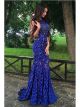 Robe De Soirée Brillante Dos Nu Longue Bleu Roi Dentelle Avec Strass