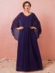 Robe De Soirée Grande Taille Longue Violette Mousseline Perle Col V Avec Cape