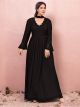 Robe De Soirée Grande Taille Manche Longue Noire Dentelle Mousseline Col V