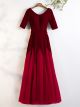 Robe De Soirée Sirène Hiver Manche Longue Bordeaux Velour Dentelle Epaule Dénudée