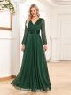 Robe De Soirée Longue Pour Mariage Avec Manche Verte Sapin Mousseline Scintillante