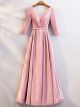 Robe De Soirée Manches 3 4 Longue Simple Rose Satin Scintillante