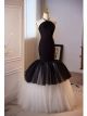 Robe De Soirée Sans Mannequin Sirène Licou Noire et Blanche Tulle